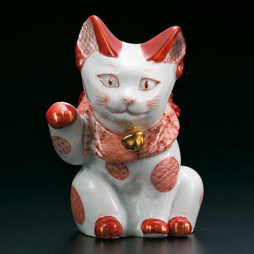 Kutani-yaki Gold Label Red Lucky Symbols 12.3cm Maneki Neko