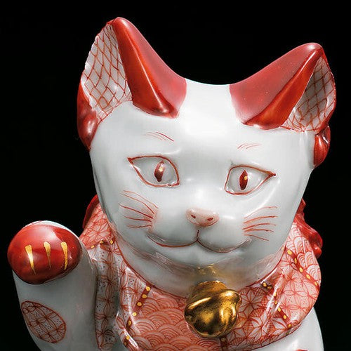 Kutani-yaki Gold Label Red Lucky Symbols 12.3cm Maneki Neko