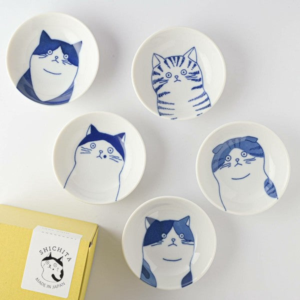 SHICHITA Cats Mino Ware Bean Plate - Gift Set of 5