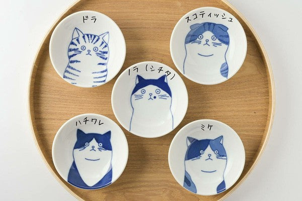 SHICHITA Cats Mino Ware Bean Plate - Gift Set of 5