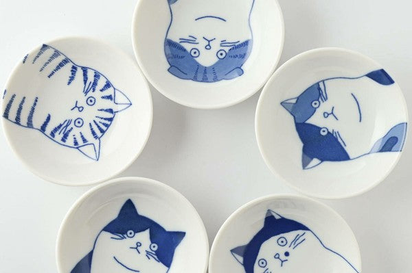 SHICHITA Cats Mino Ware Bean Plate - Gift Set of 5