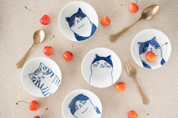 SHICHITA Cats Mino Ware Bean Plate - Gift Set of 5