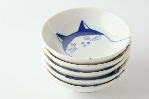 SHICHITA Cats Mino Ware Bean Plate - Gift Set of 5