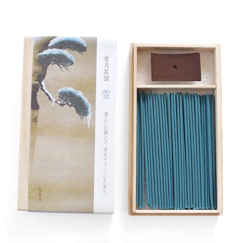 "Snow, Moon, Flowers" Incense Sticks , 40pcs - with Simple Incense Stand & Paulownia box