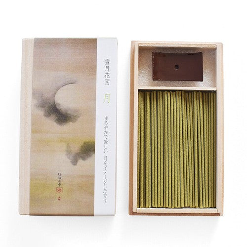 "Snow, Moon, Flowers" Incense Sticks , 40pcs - with Simple Incense Stand & Paulownia box