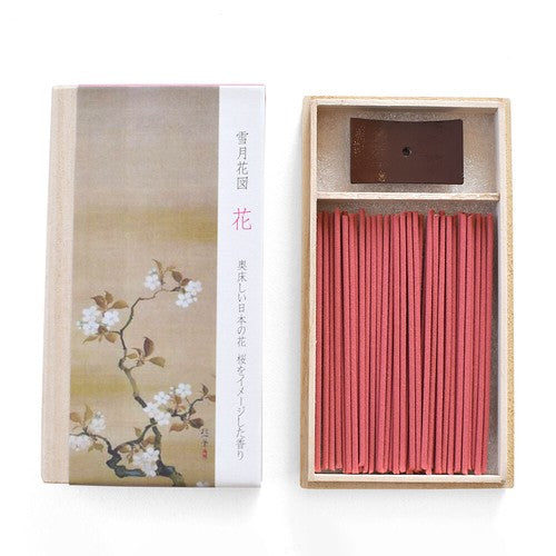 "Snow, Moon, Flowers" Incense Sticks , 40pcs - with Simple Incense Stand & Paulownia box