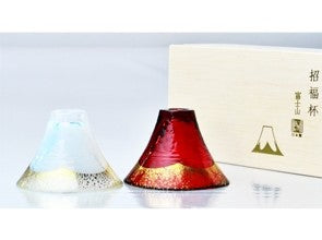 東洋佐々木ガラス Toyo Sasaki Glass G636-T74 Cold Sake Glass Set, Blissful Cup, Mt. Fuji Cold Sake Cup, Made in Japan, White & Red, 2.2 fl oz (65 ml), Pack of 2