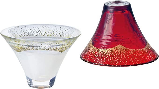 東洋佐々木ガラス Toyo Sasaki Glass G636-T74 Cold Sake Glass Set, Blissful Cup, Mt. Fuji Cold Sake Cup, Made in Japan, White & Red, 2.2 fl oz (65 ml), Pack of 2