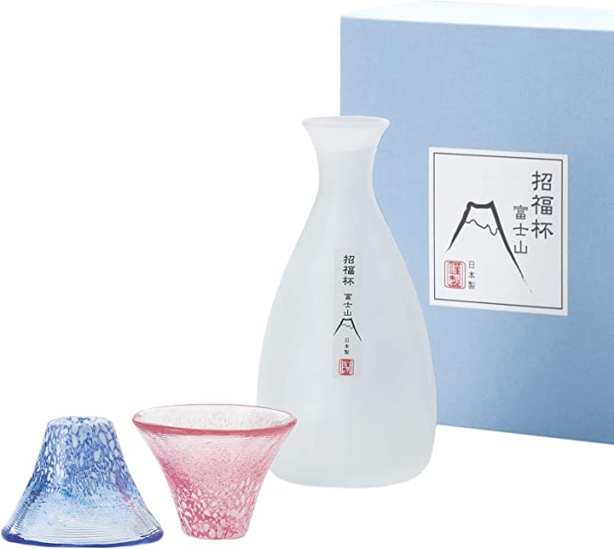 Mt. Fuji Sake Cup Glass & Tokkuri Decanter Set