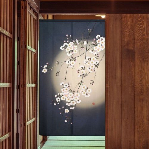 Night Sakura & Moonlight 85x150cm Noren Curtain