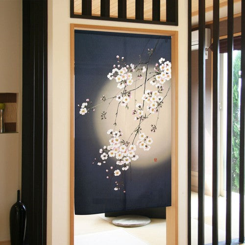 Night Sakura & Moonlight 85x150cm Noren Curtain