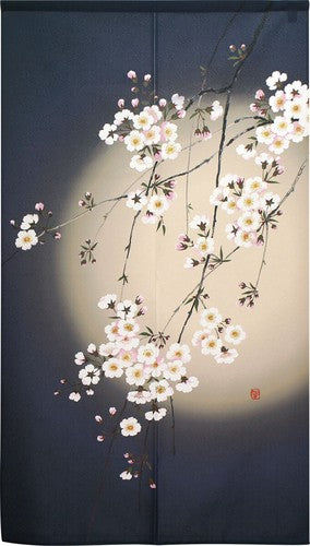 Night Sakura & Moonlight 85x150cm Noren Curtain