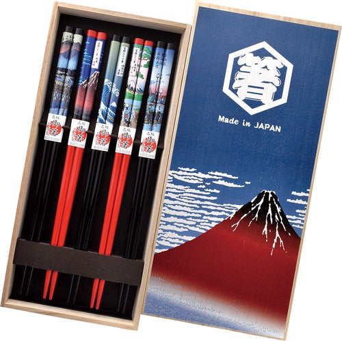 MOUNT FUJI FROM 36 VIEWS OF MOUNT FUJI WOODEN CHOPSTICKS - GIFT SET of 5