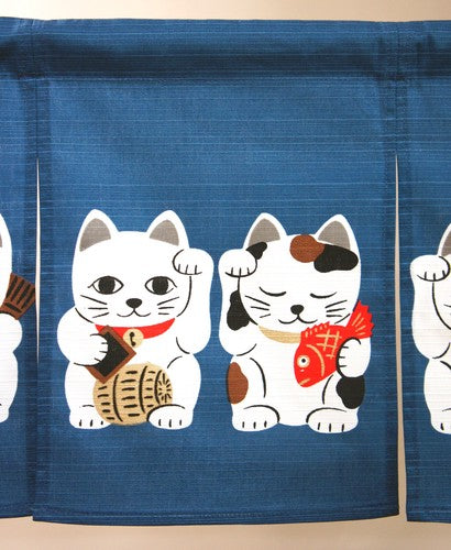 Seven Lucky Cats, 85x30cm Short Noren Curtain