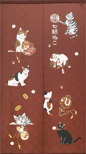 Seven Lucky Cats 85x150cm Noren Curtain (3 Colors)