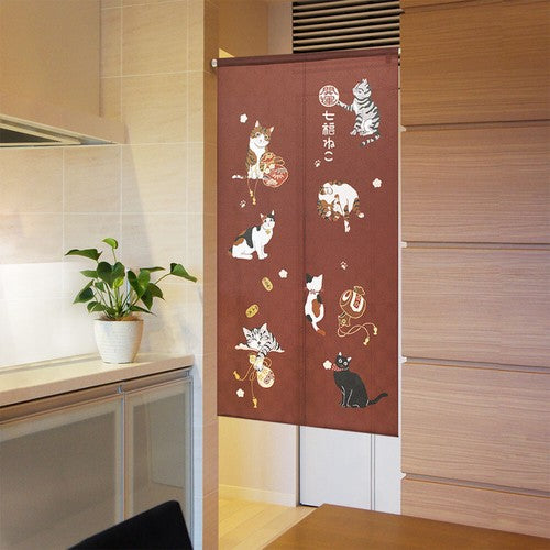 Seven Lucky Cats 85x150cm Noren Curtain (3 Colors)