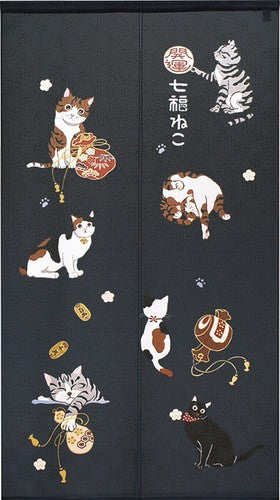 Seven Lucky Cats 85x150cm Noren Curtain (3 Colors)