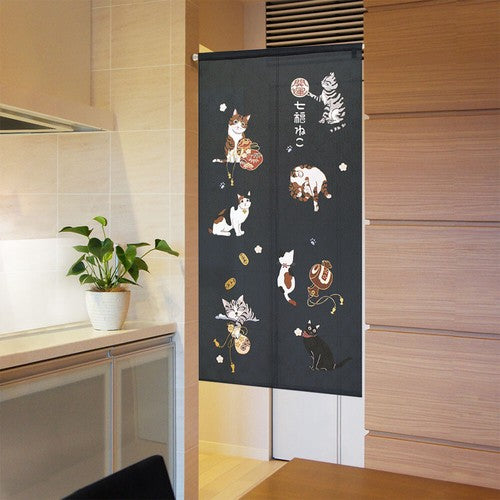 Seven Lucky Cats 85x150cm Noren Curtain (3 Colors)