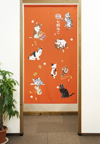 Seven Lucky Cats 85x150cm Noren Curtain (3 Colors)